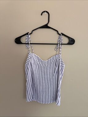 Abercrombie & Fitch Blue and White Striped Tie-Shoulder Tank